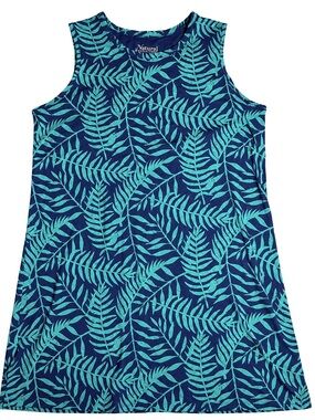 Natural Reflections Tropical Leaf Tank Dress M Blue Teal Resort Beach Cover Up